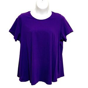 Roaman's Knit Top Womens Size 2X (26/28) Dark Purple Short Sleeve Flowy Cotton
